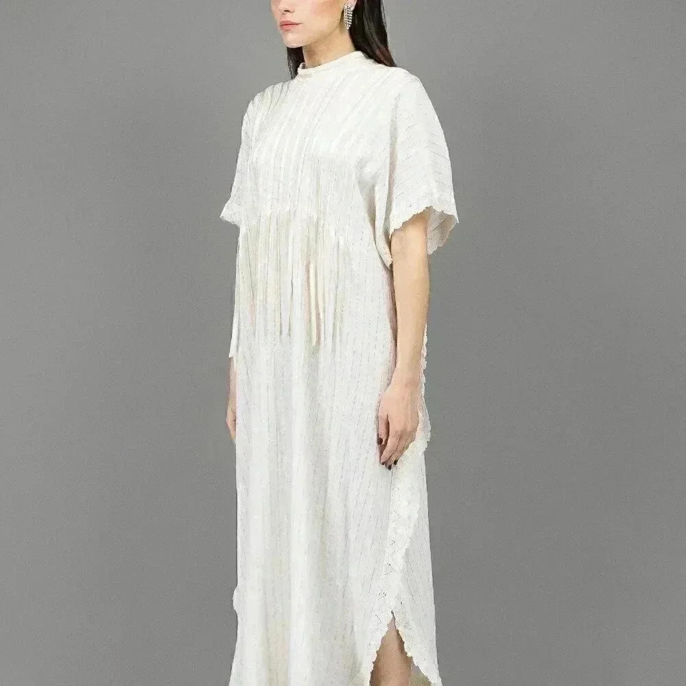Vintage 70s White Caftan Size Medium Boho Chic Long Maxi‎ Dress Summer Wedding - Picture 4 of 6